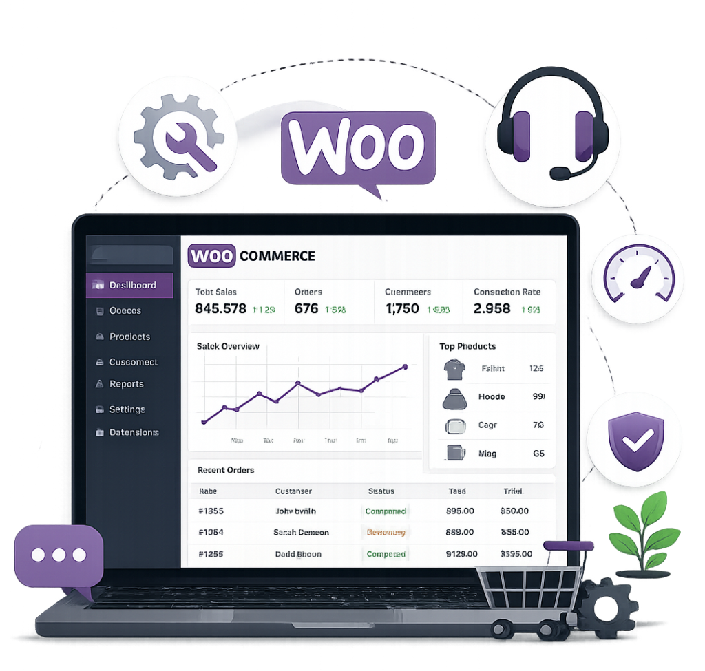 WooCommerce dashboard with support tools